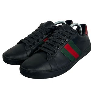 Gucci Ace Sneakers Leather Black Trainers 0710 Eu 42/ 9.5 US MSRP 750